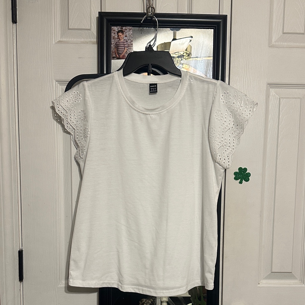 Shein White Eyelet Sleeve Top